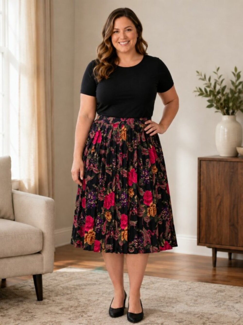 Alfred Dunner Floral Paisley Pleated Midi Skirt Size 14